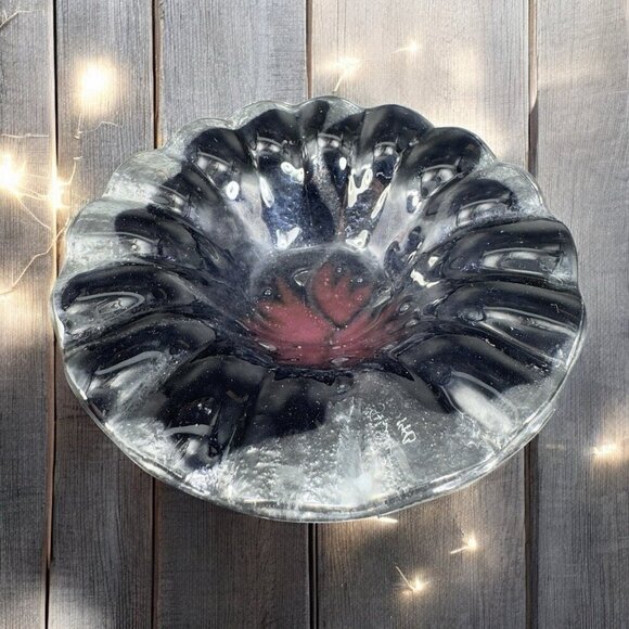 Vintage Hand Made Fused Art Glass Dish Bowl Artist Signed Ruffled Edge Purple - Picture 2 of 12